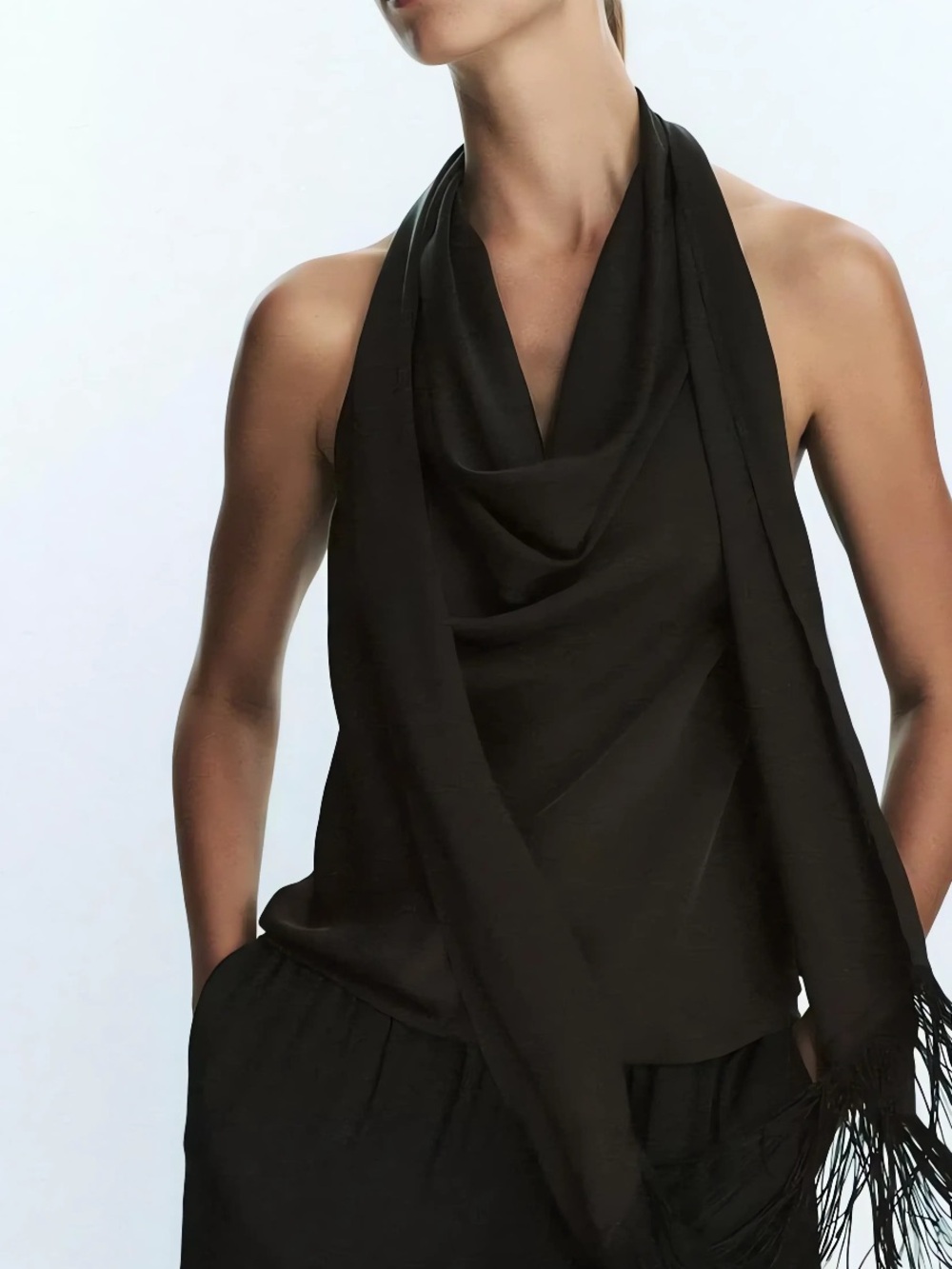 Zara Black Cowl Halter Scarf Top